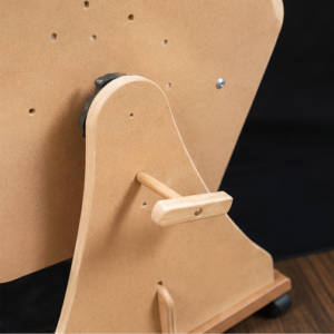 Close up of Wooden PastelOrbit locking mechanism and stand
